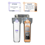 AquaCo twin undersink filter system fluoride and disruptor filtration stages