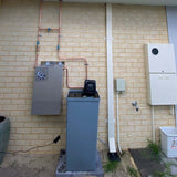 AquaCo-Water-Softener+Twin-Whole-House-Water-Filter-System Combo premium installation outside with cover removed