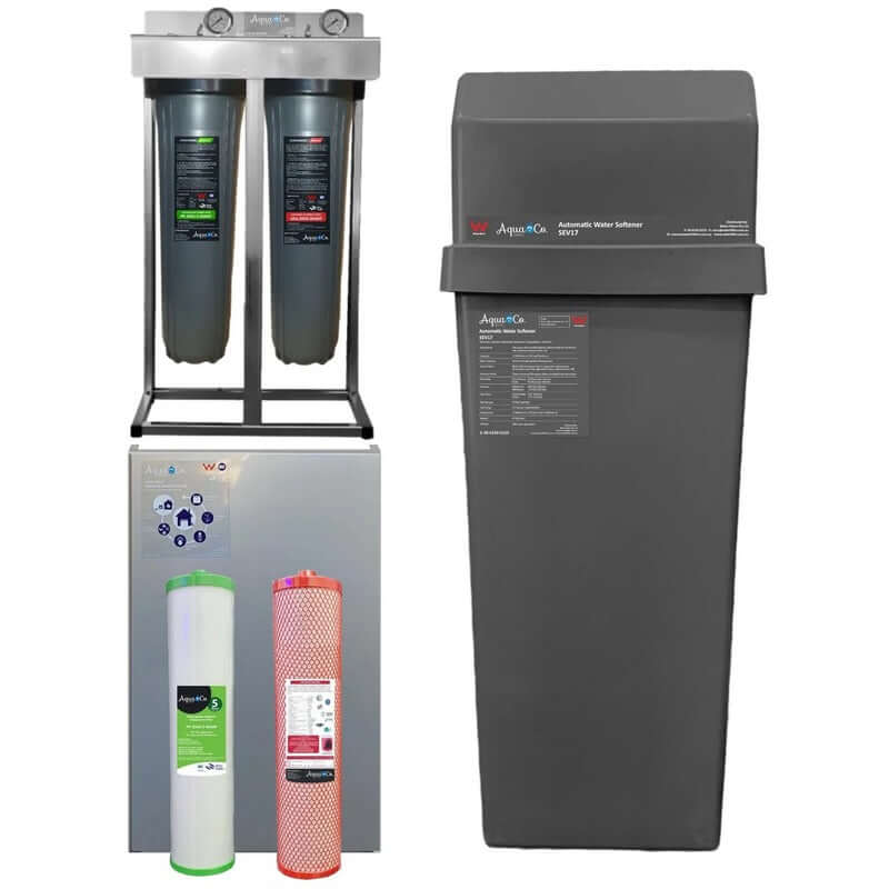 AquaCo-Water-Softener+Twin-Whole-House-Water-Filter-System Combo premium front view
