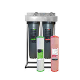 AquaCo premium 2 stage water filter system front view with cartridges
