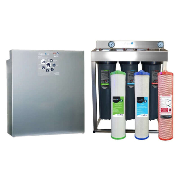 AquaCo whole house water filter system premium 3 stage with stainless cover