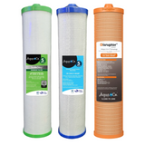 AquaCo 3 stage PFAS whole House Filtration replacement filters on a white background